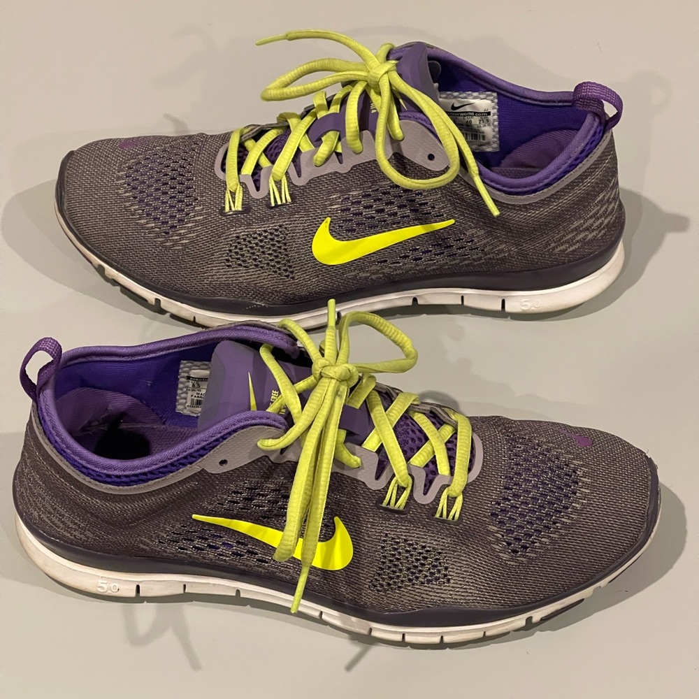 Nike Free Run 5.0 Womens 8.5 Grey/purple/neon yellow